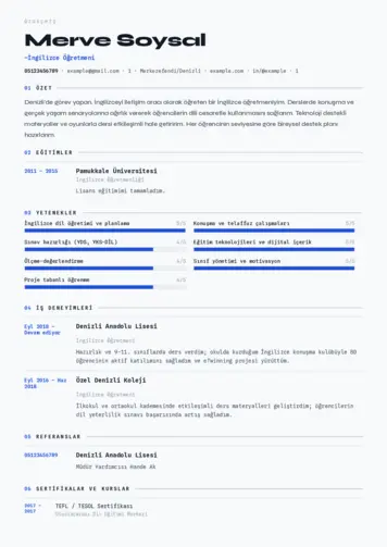 Yabancı Dil Öğretmeni Cv Örnekleri cv indir